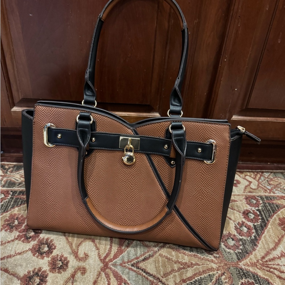 Adrienne Vittadini Tan and Black Satchel
